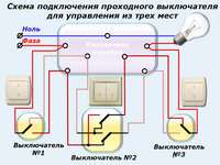 Схема подключения проходного выключателя с 3х мест